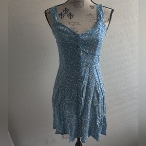 🆕 Forever 21 Blue & white boho floral print button down Casual summer Dress_Sm